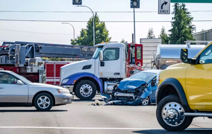 Intersection of an accident involving a sedan and truck.